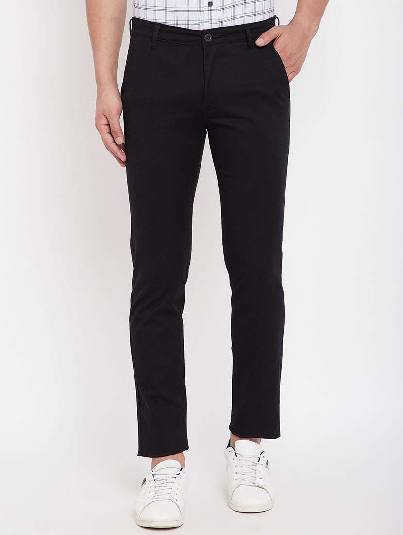 black solid chinos casual trouser
