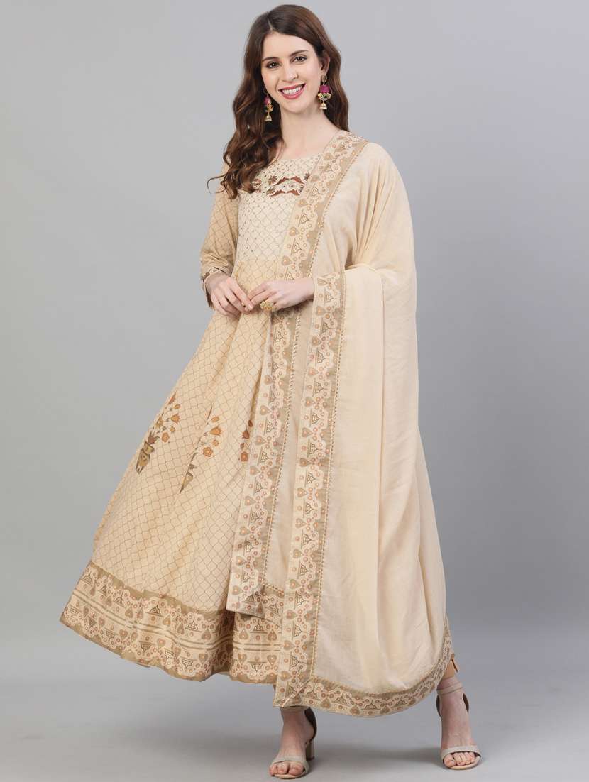 Beige Cotton Anarkali Kurta