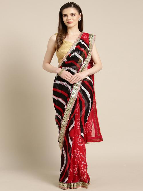 women's printed red colored saree with blouse - 17695703 - Standard Image - 0