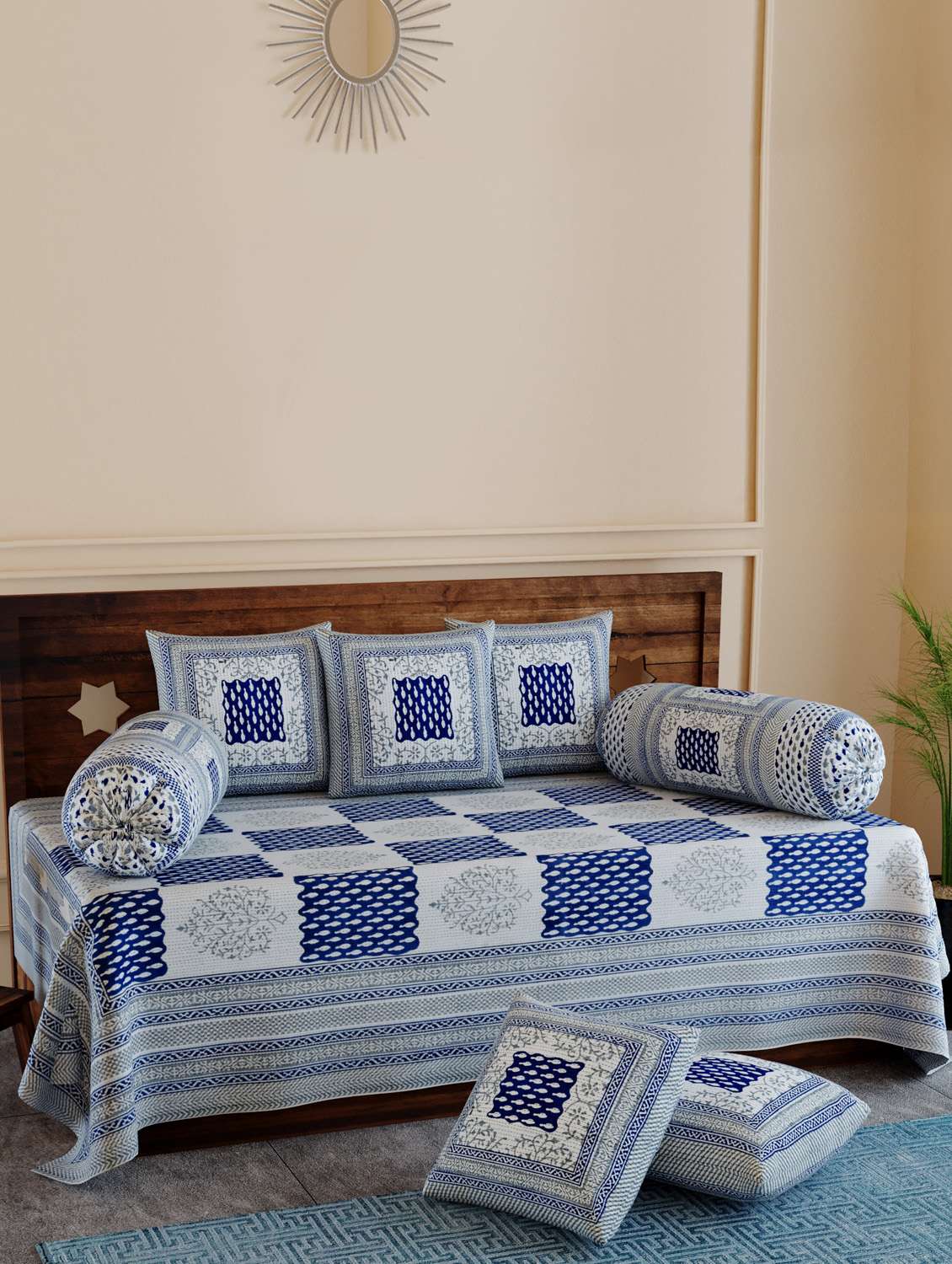 texstylers pure cotton 200 tc jaipuri print kantha look diwan set