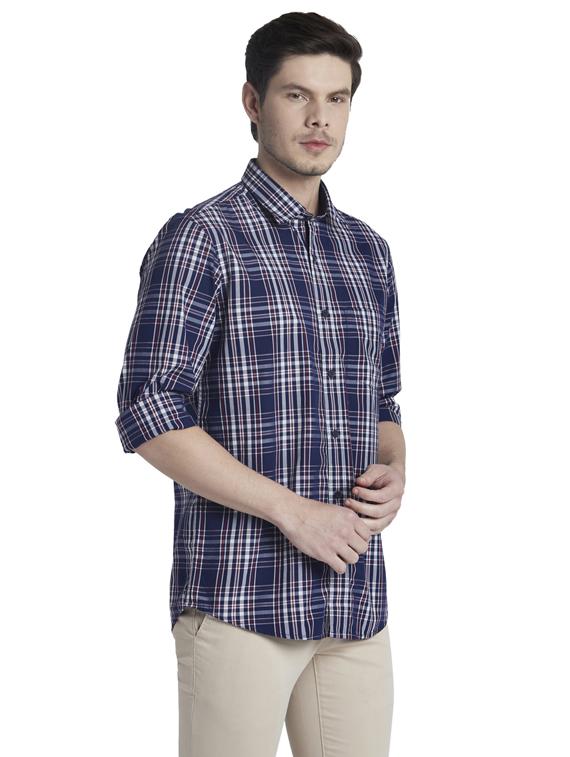 navy blue checkered casual shirt - 17696079 - Standard Image - 2