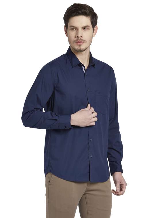 navy blue solid casual shirt - 17696087 -  Standard Image - 2