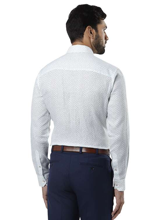 white printed linen formal shirt - 17696609 -  Standard Image - 2