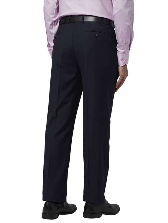 navy blue solid flat front formal trouser - 17697158 - Standard Image - 2