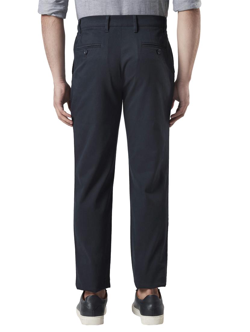 navy blue solid flat front casual trouser - 17697197 - Standard Image - 2