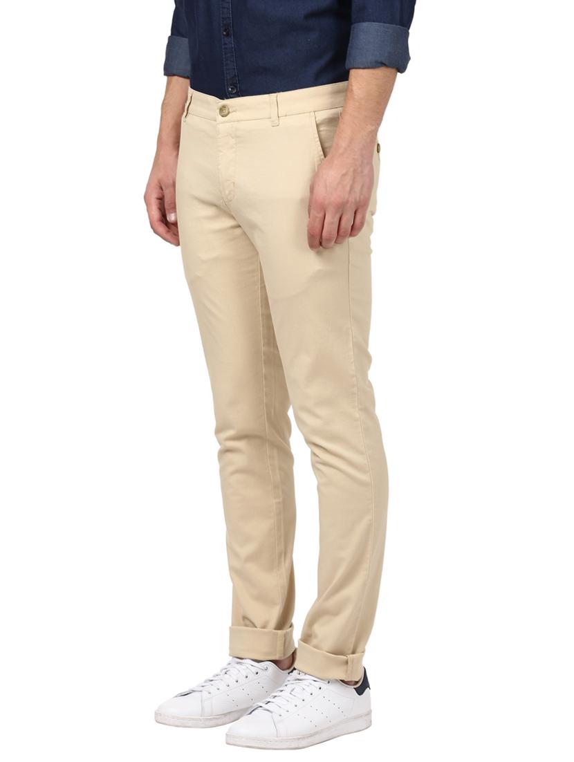 beige solid flat front casual trouser - 17697216 - Standard Image - 2