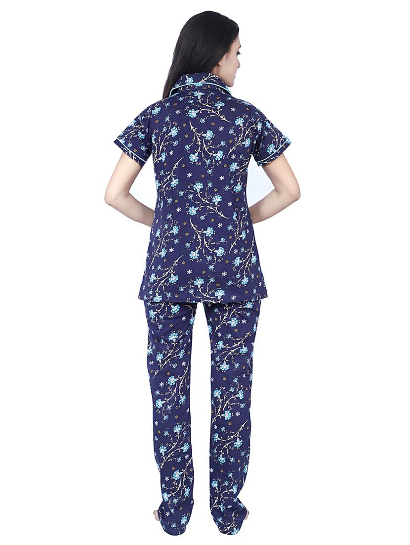 navy blue printed nightwear pajama set - 17698207 - Standard Image - 2