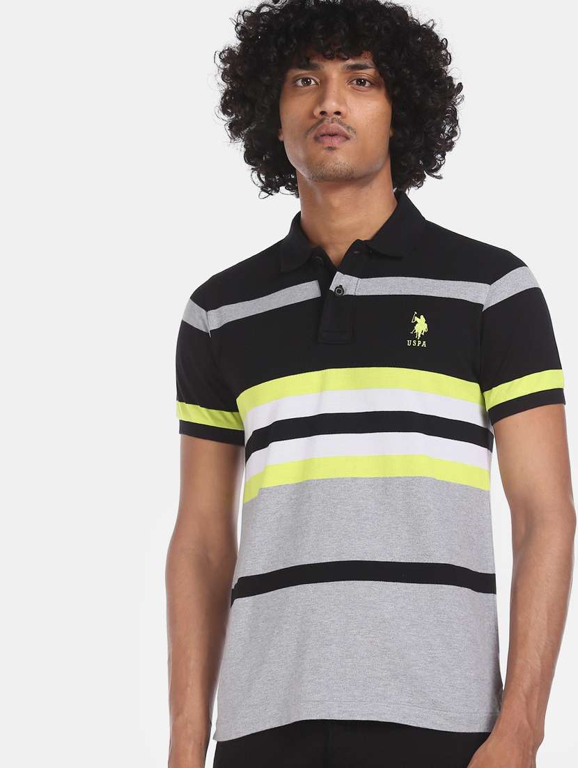 black striped polo t-shirt