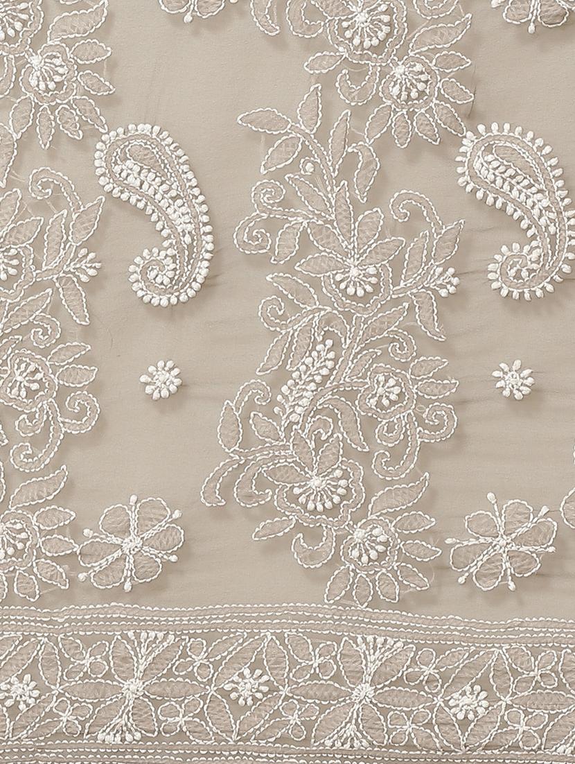 ada hand-embroidered grey chikankari saree with blouse - 17707256 - Standard Image - 2