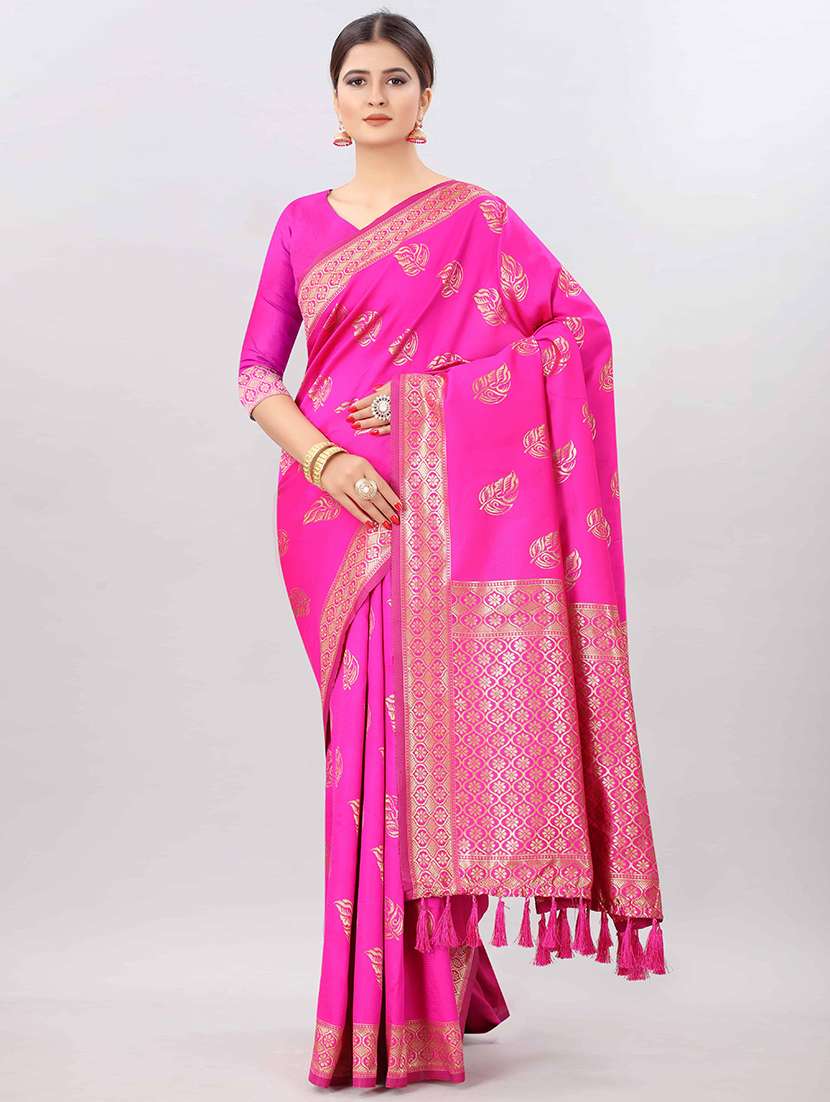 women's self design pink colored saree with blouse