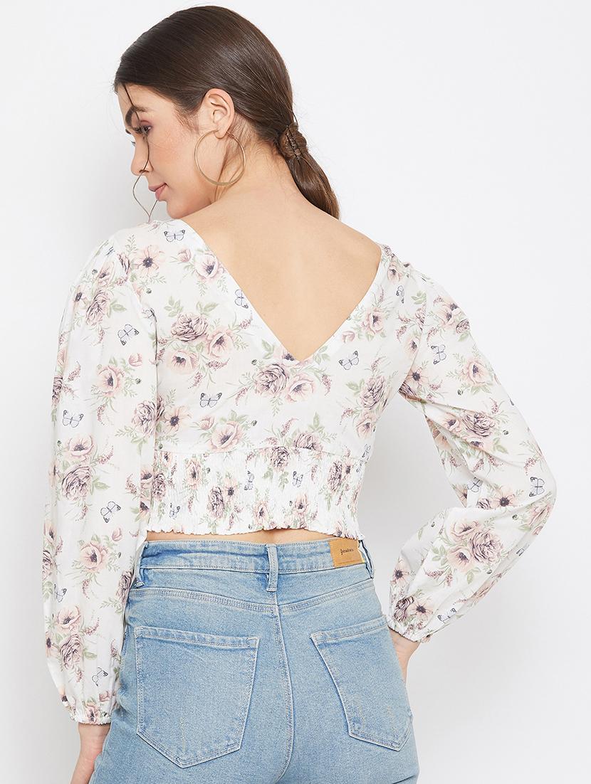 overlap neck floral crop top - 17709297 - Standard Image - 2