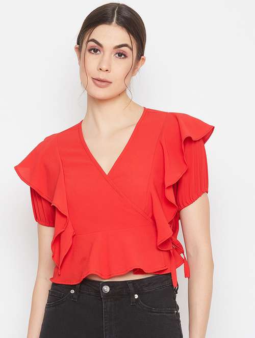 ruffled crop wrap top  - 17709299 -  Standard Image - 0