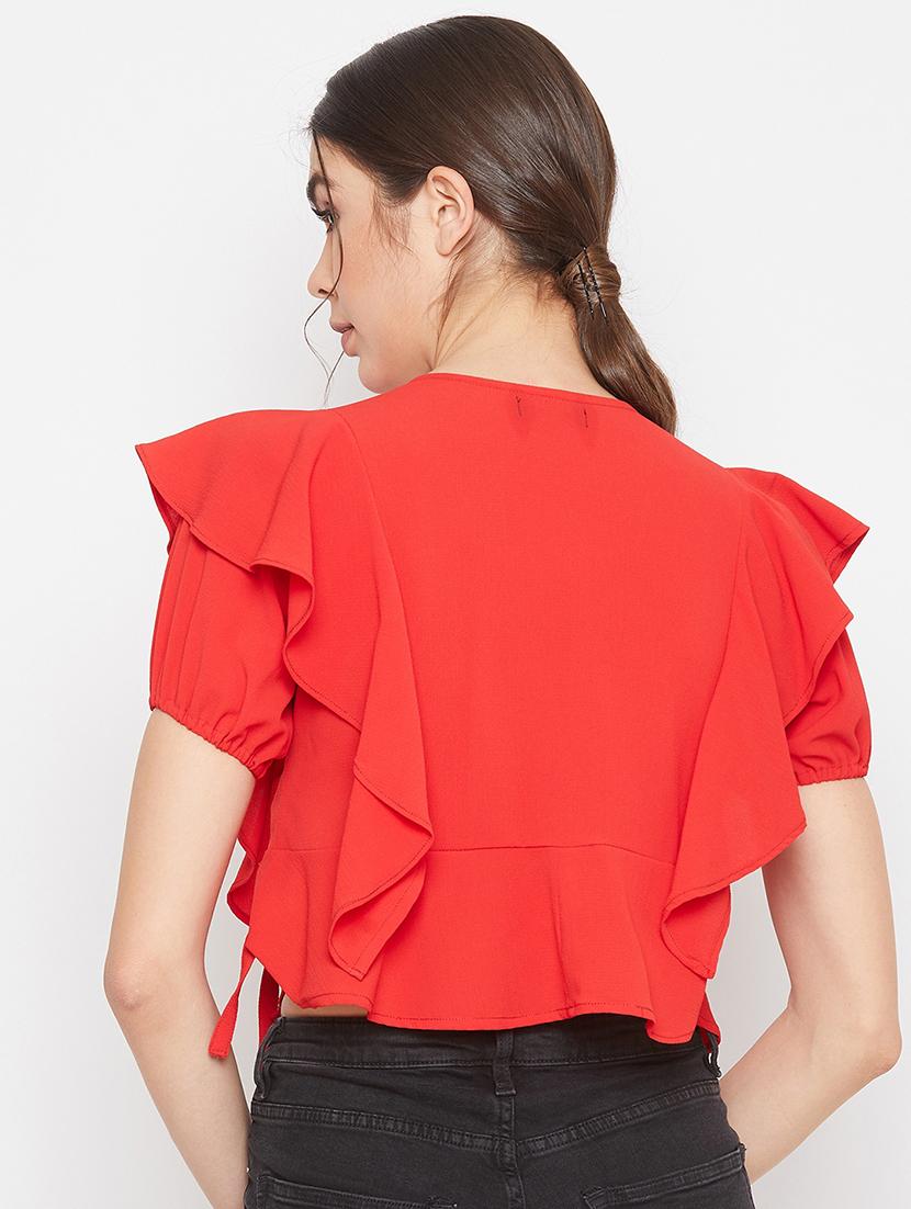 ruffled crop wrap top - 17709299 - Standard Image - 2