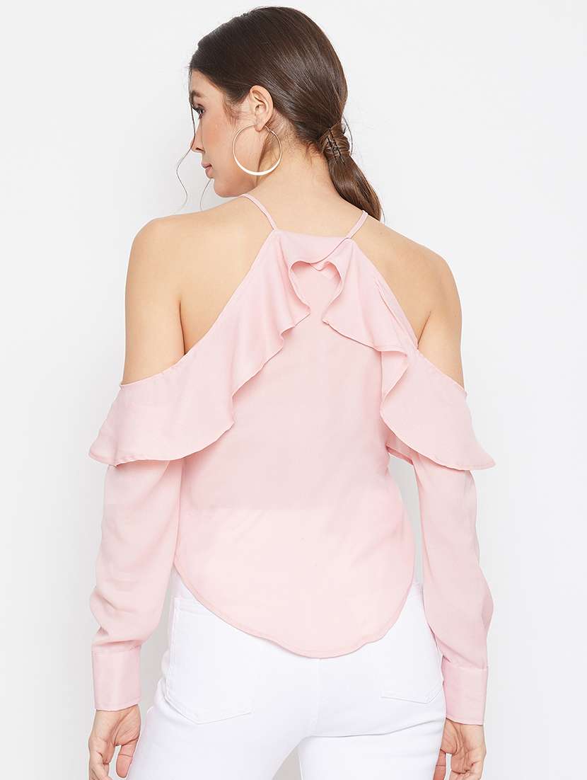 cold shoulder ruffled crop top  - 17709302 -  Standard Image - 2