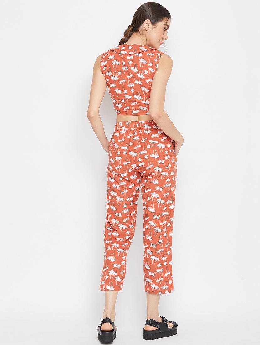 tie front tropical crop top with trouser set - 17709311 - Standard Image - 2