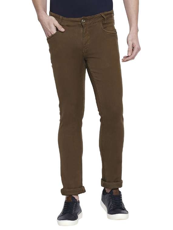 brown solid flat front casual trouser