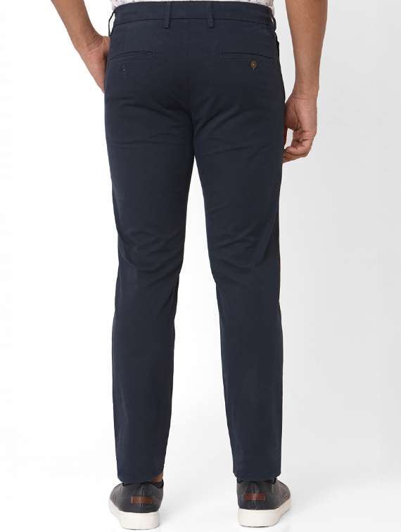 navy blue solid flat front casual trouser - 17709365 - Standard Image - 2