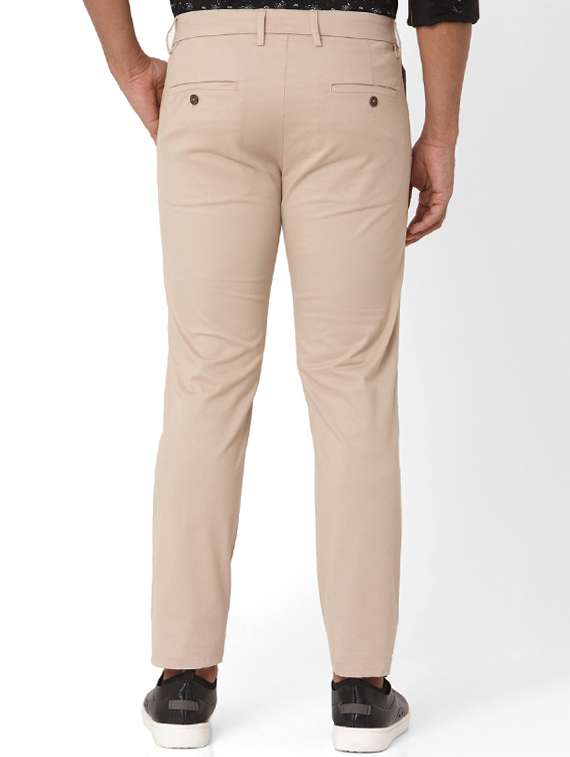 beige solid flat front casual trouser - 17709366 - Standard Image - 2