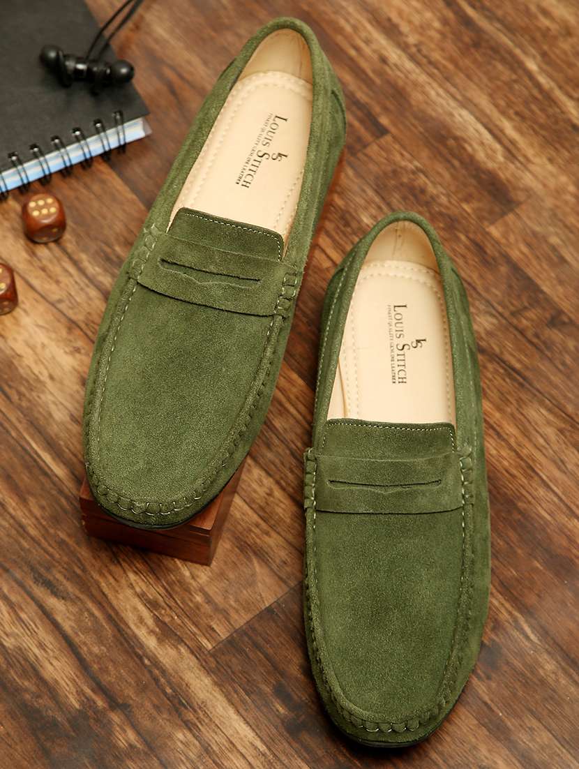 green slip on  loafer