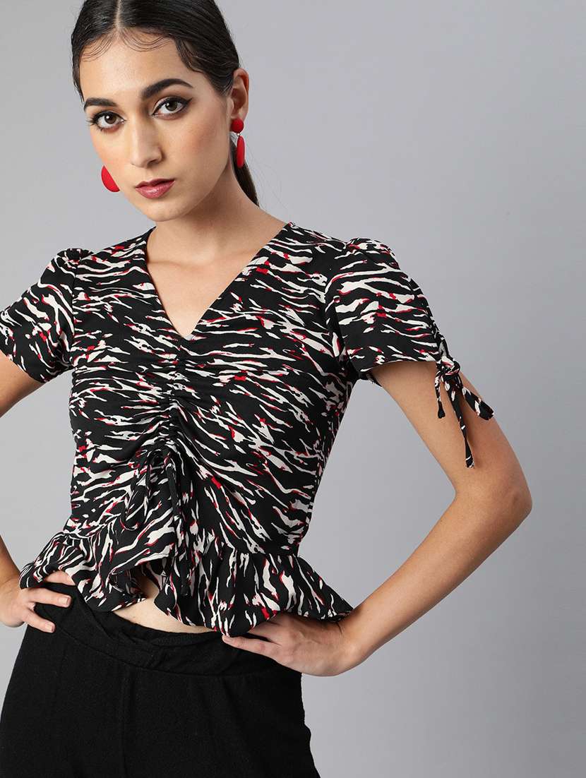 women's blouson v neck top - 17710080 - Zoom Image - 0