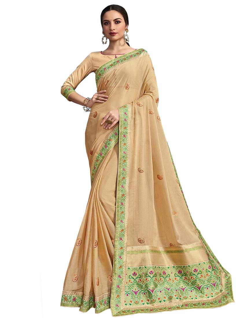 peach chiffon printed saree with blouse - 17714786 -  Zoom Image - 0
