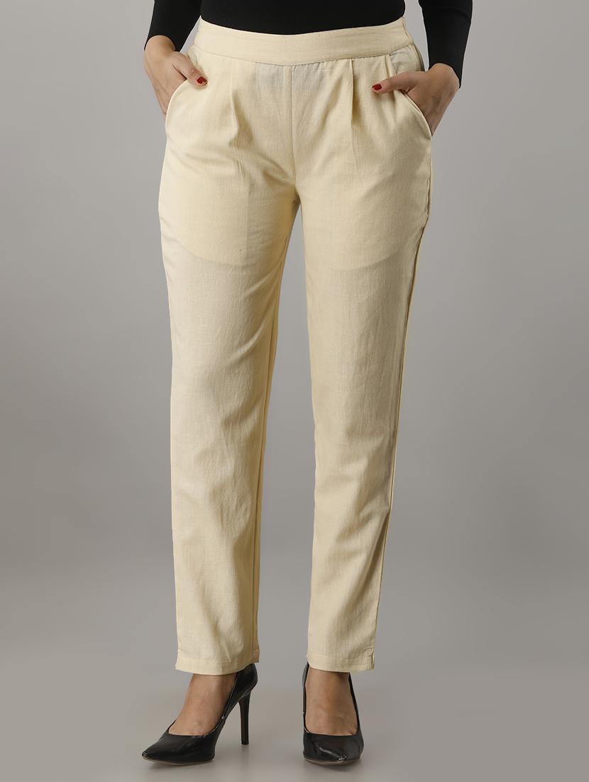 women solid pleated cigarette pants
