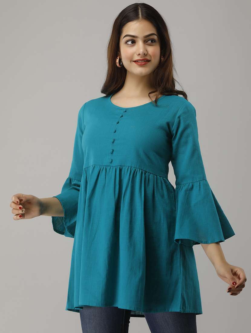 women flared round neck top