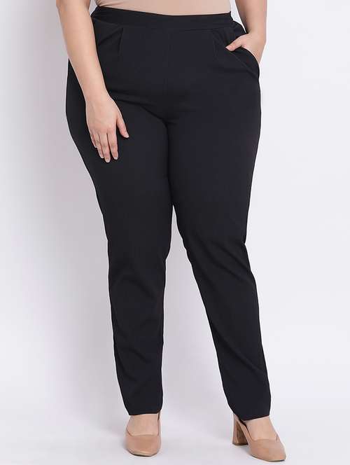 women solid black plus size trouser - 17715034 -  Standard Image - 0