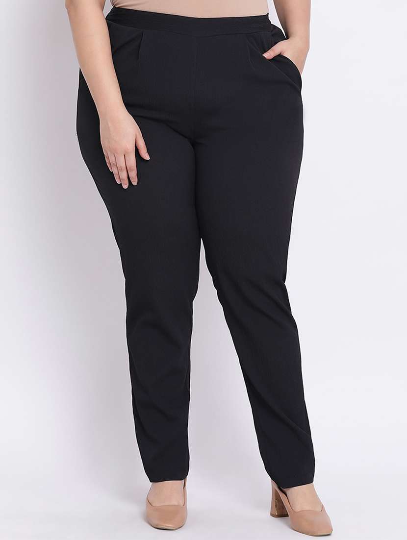 women solid black plus size trouser - 17715034 -  Zoom Image - 0