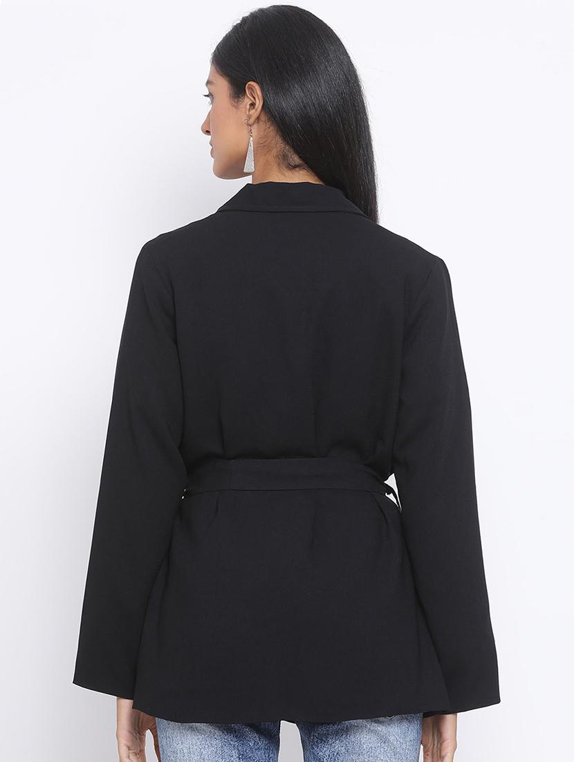tie front solid blazer - 17715139 - Standard Image - 2