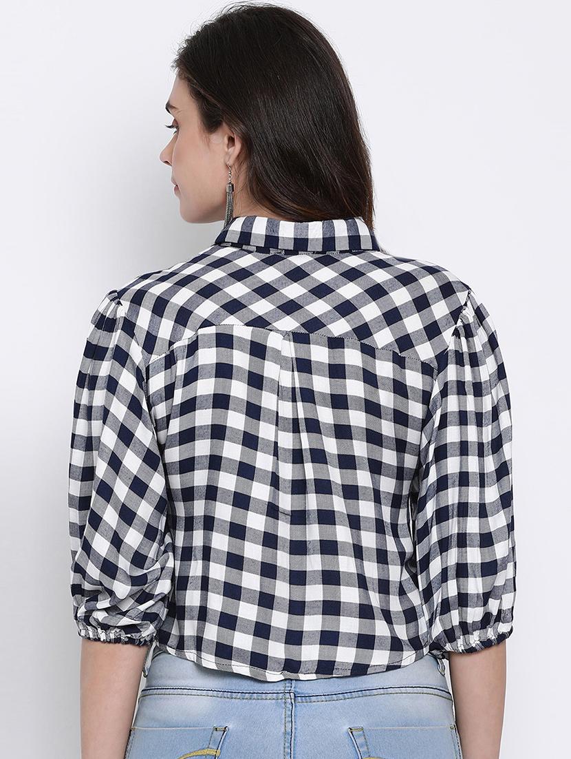 puff sleeved checkered crop shirt - 17715168 - Standard Image - 2