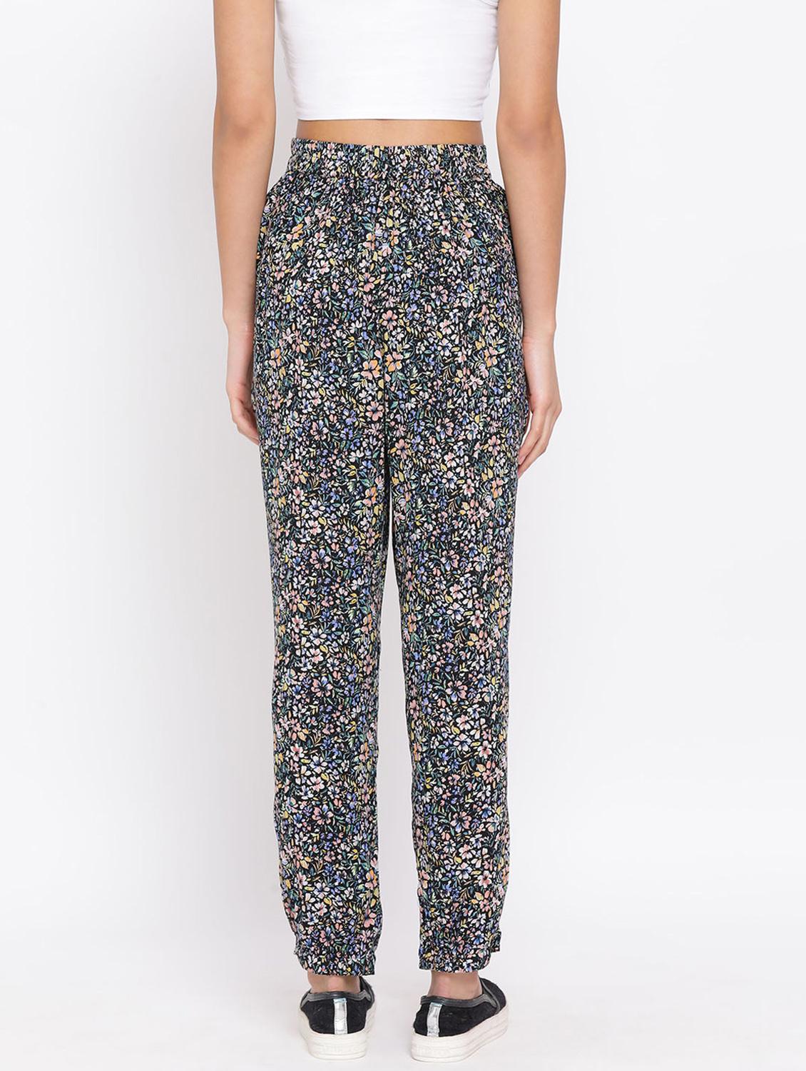black floral printed flat front trouser - 17715196 - Standard Image - 2