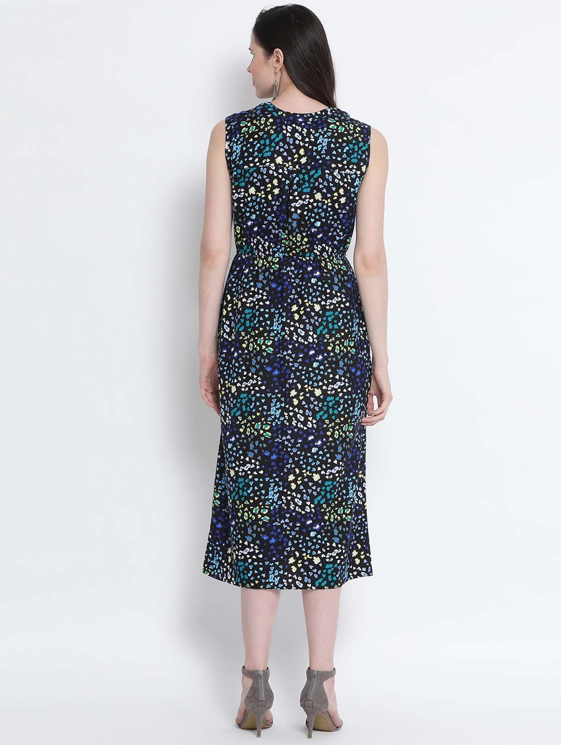mandarin neck printed a-line dress - 17715237 -  Standard Image - 2