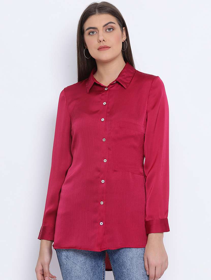 curved hem satin shirt 