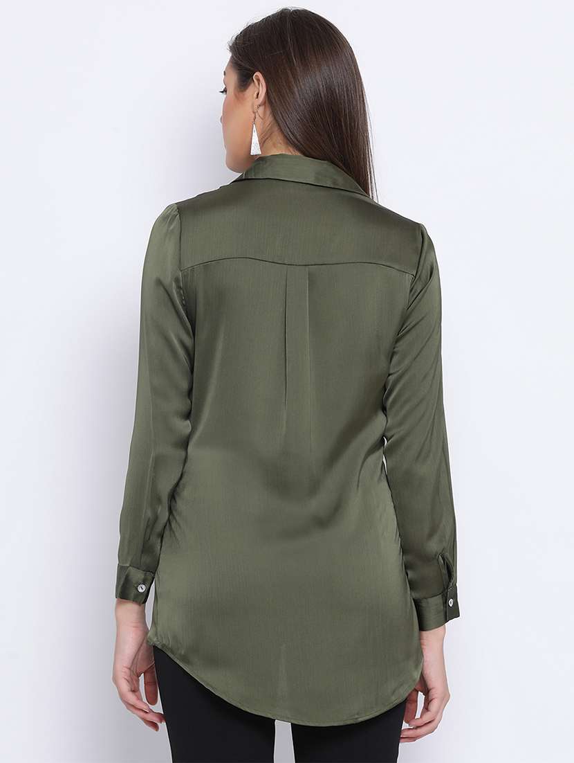 curved hem satin shirt - 17715274 - Standard Image - 2