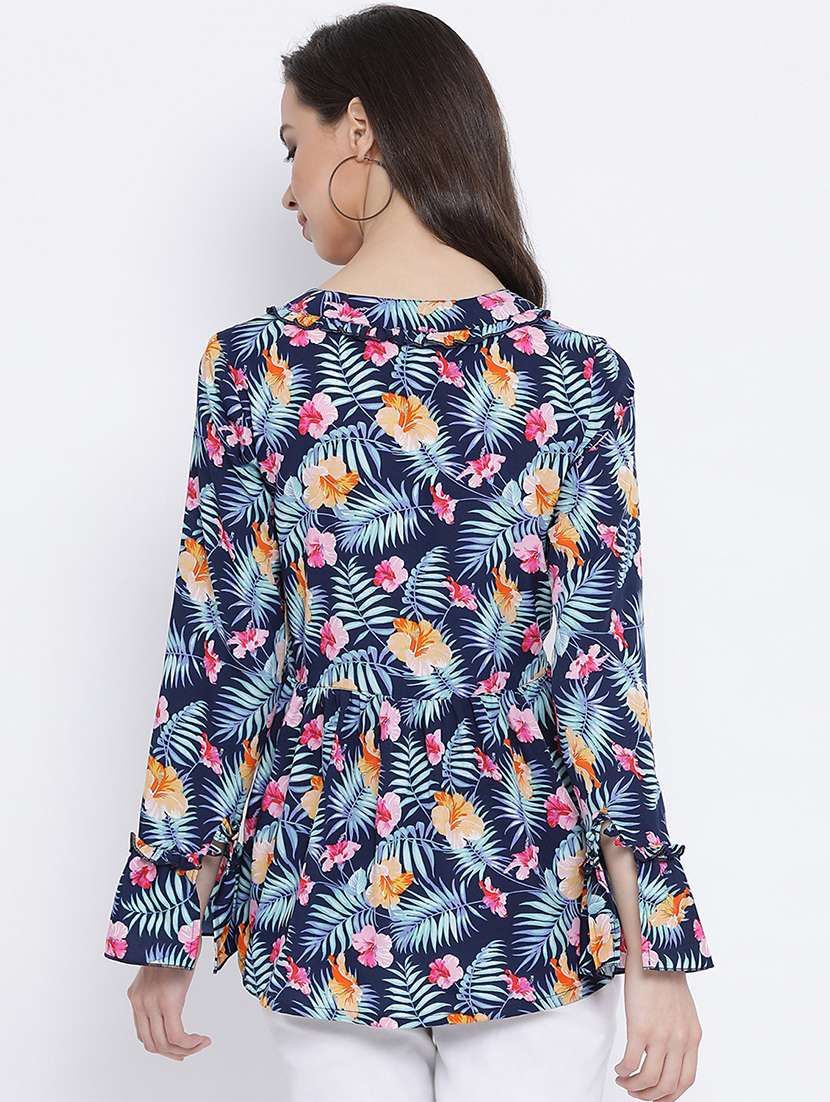 frill detail tropical print tunic - 17715286 - Standard Image - 2