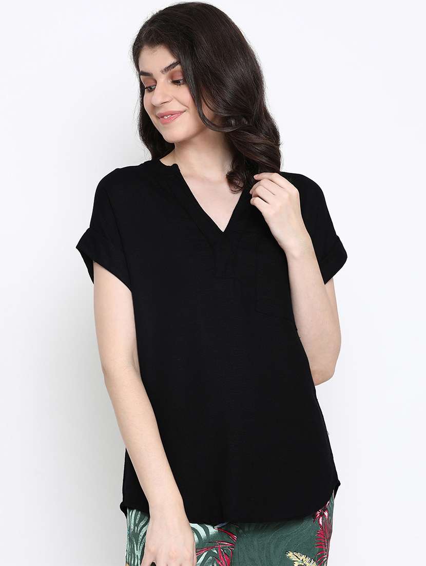 women's straight mandarin neck top
