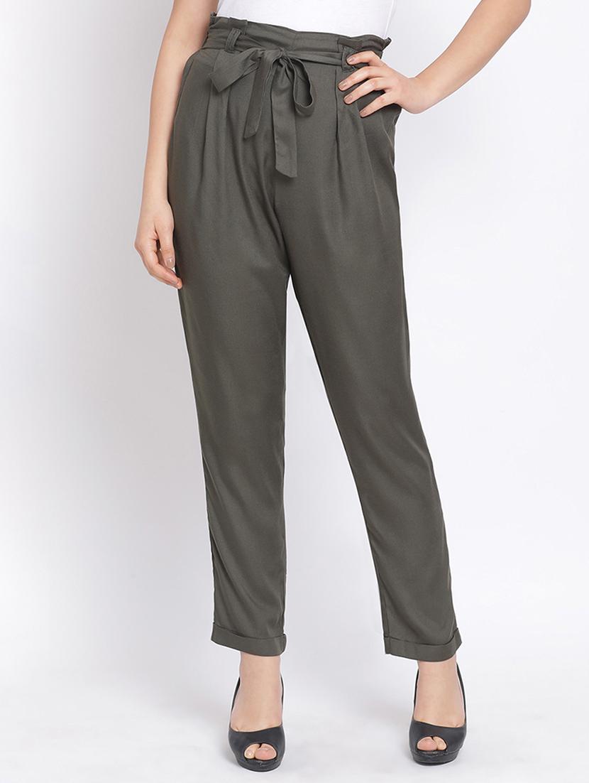 solid olive green pleated trouser