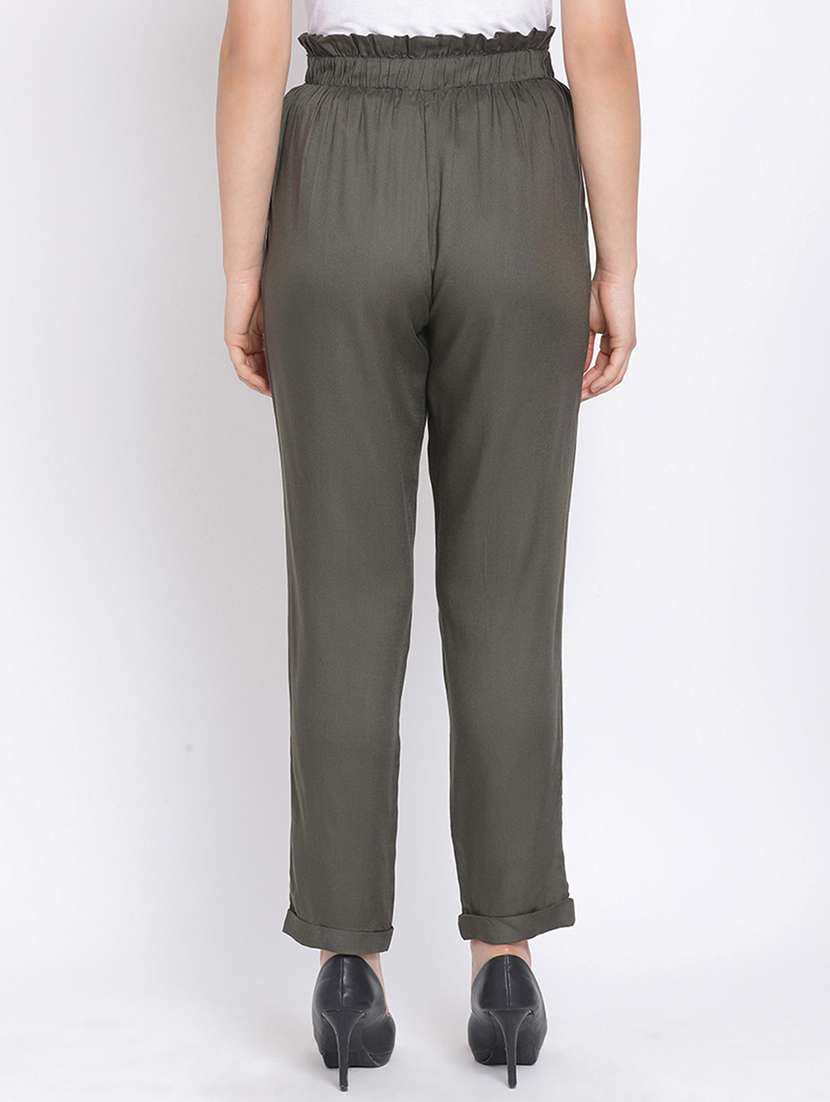 solid olive green pleated trouser - 17715428 - Standard Image - 2