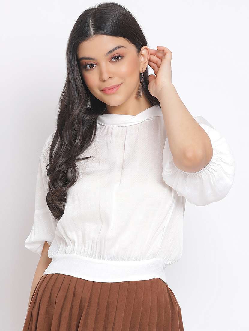 women's blouson crew neck top