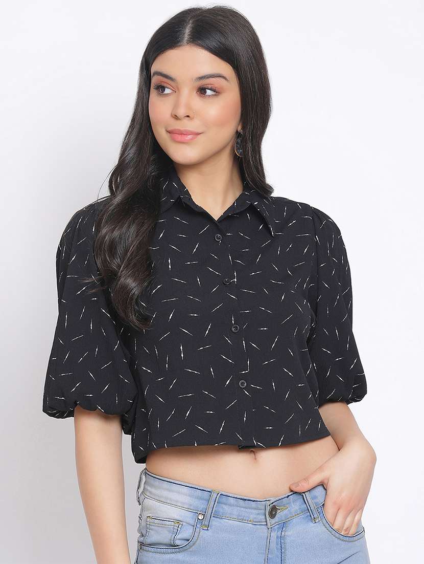 black printed cropped shirt 