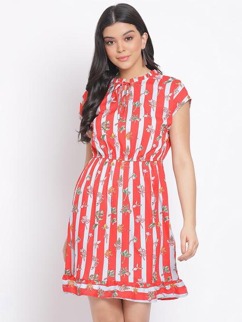 tie up neck striped a-line dress  - 17715694 -  Standard Image - 0