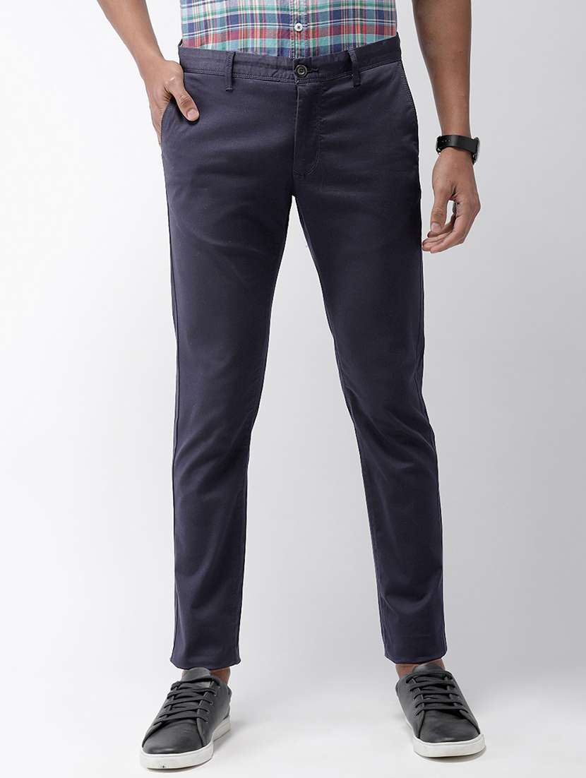 blue solid chinos