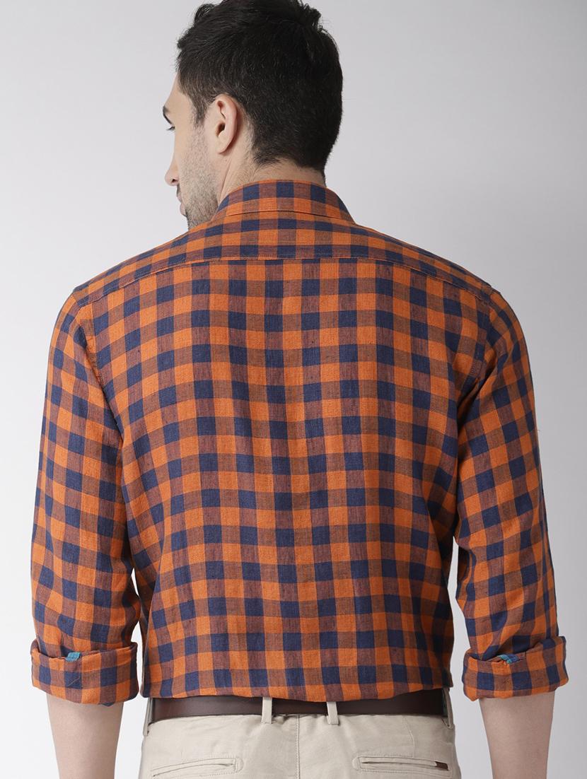 orange checkered casual shirt - 17716312 - Standard Image - 2