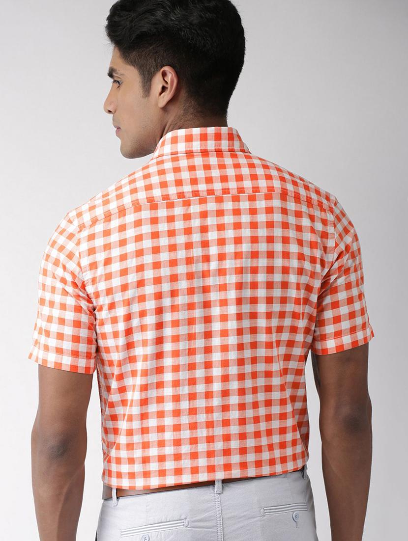 orange checkered casual shirt - 17716366 - Standard Image - 2