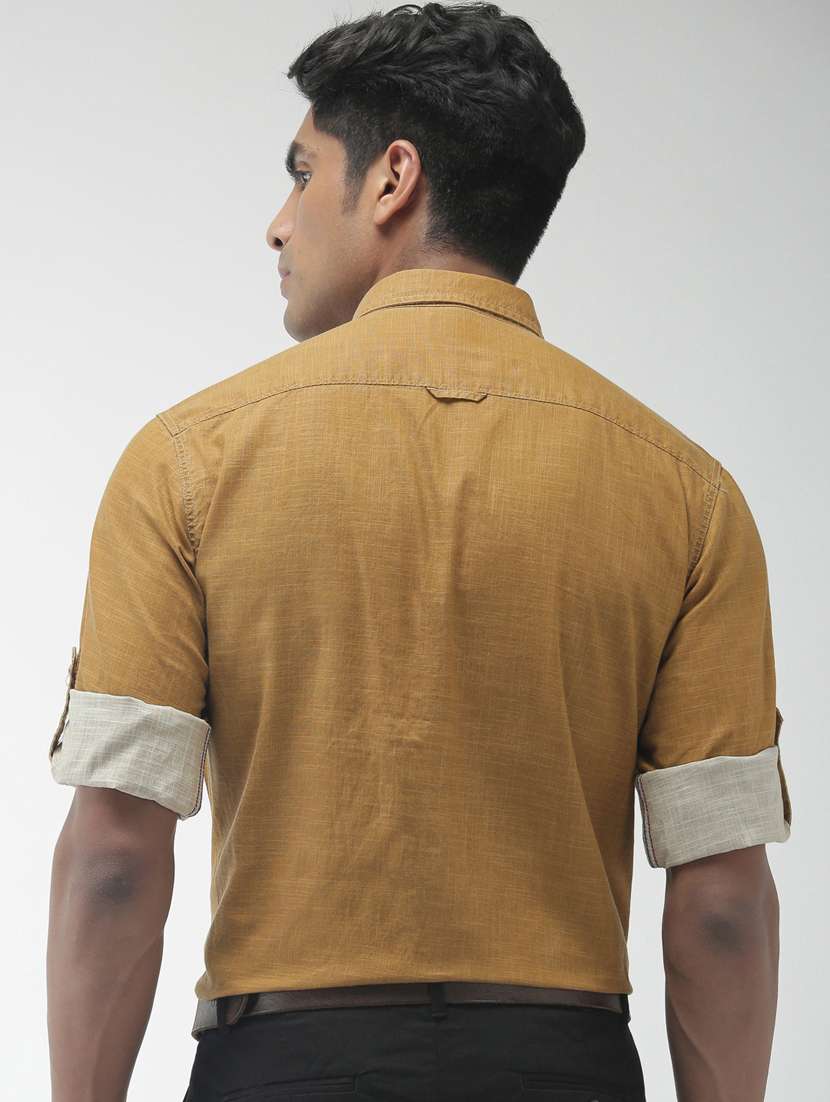 khaki self design casual shirt - 17716538 - Standard Image - 2