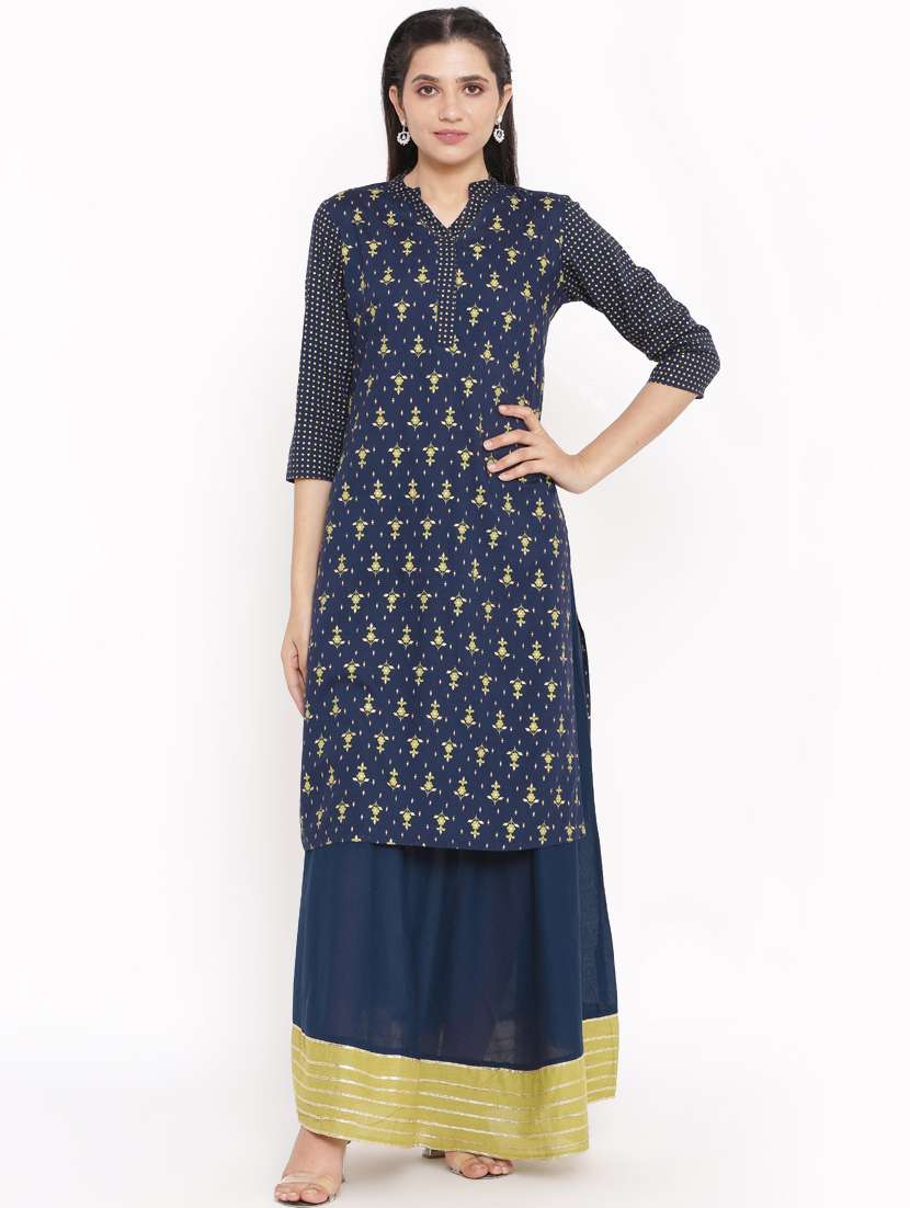 navy blue kurta skirt set