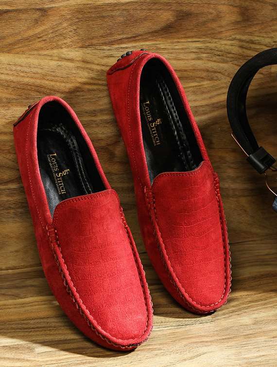 red suede slip on loafers