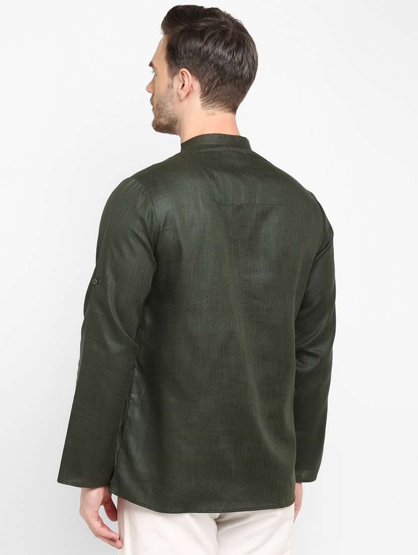 bottle green solid short kurta - 17718754 - Standard Image - 2
