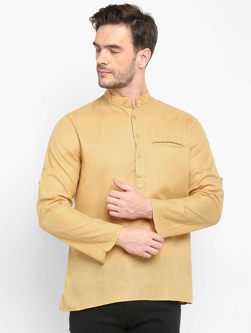 beige solid short kurta